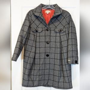 Brums girls gray plaid babydoll button closure orange liner coat jacket size M